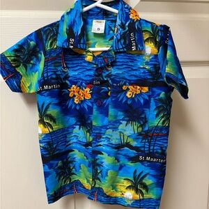 Boys St. Martin Caribbean shirt, size S  palm, trees, sailboats ocean